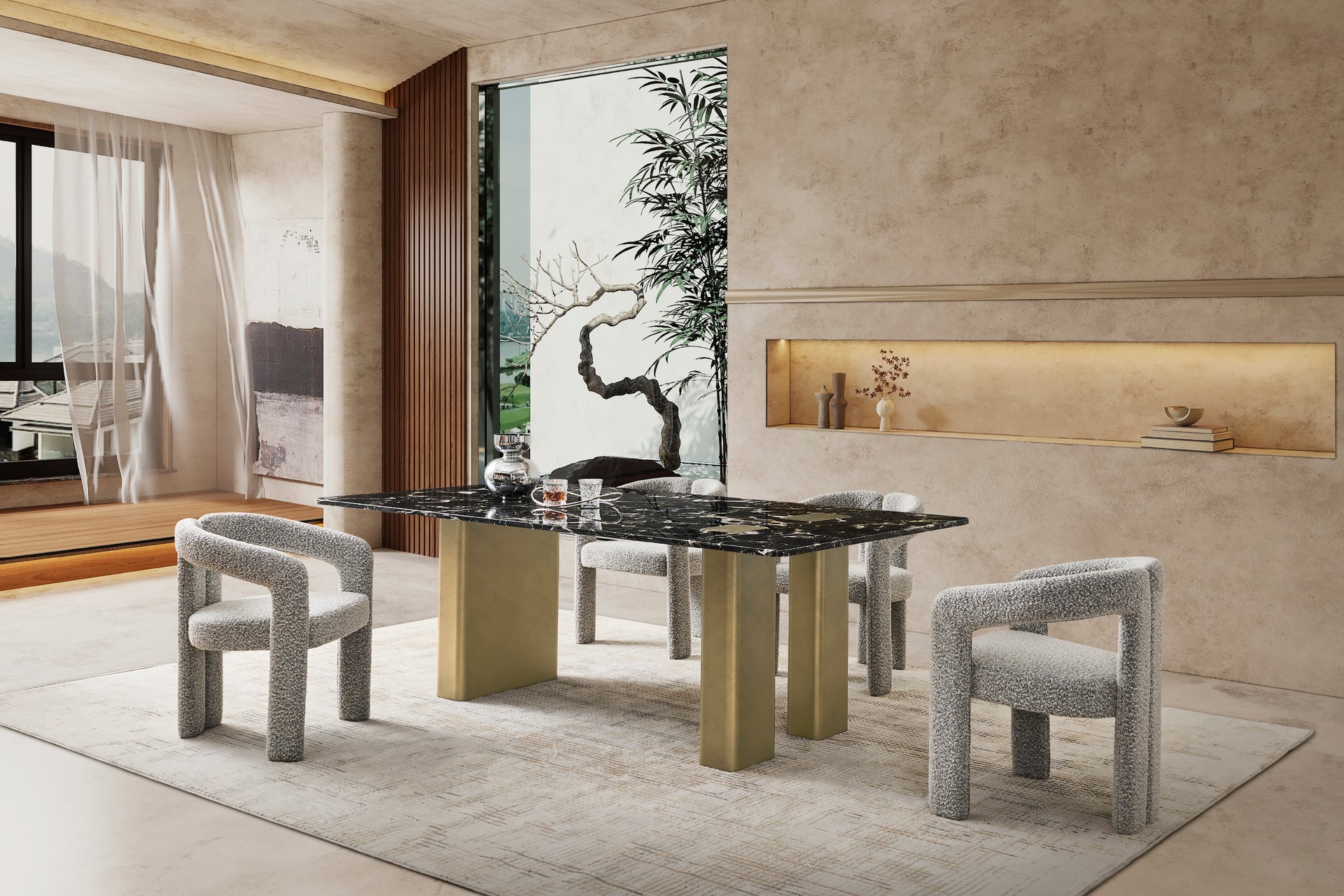 Aurora Black Rose Marble Top Dining Table