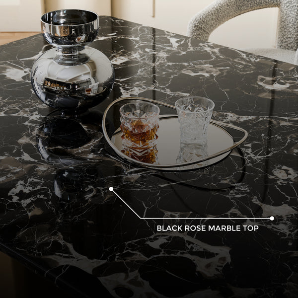 Aurora Black Rose Marble Top Dining Table