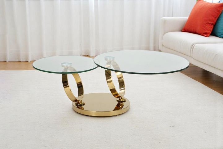 Avalanche Glass Top Swivel Coffee Table with Stainless Steel Gold Base