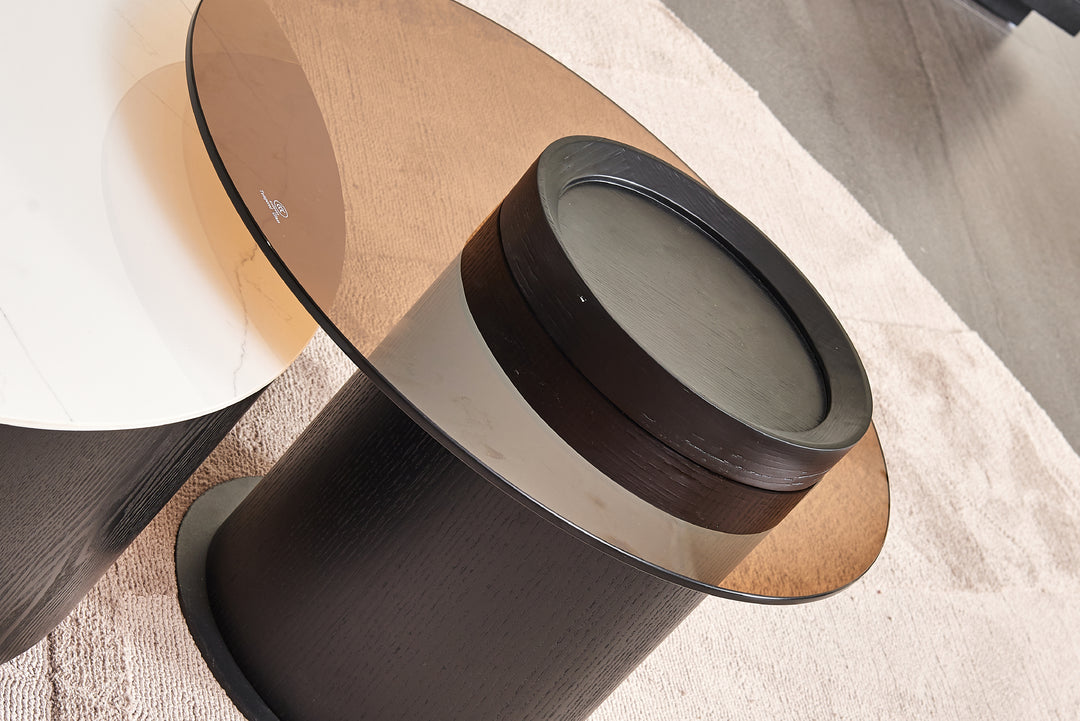 Bahamas Round Ceramic Coffee Table with 2 Drawers & Glass Top Side Table (Set of 2)