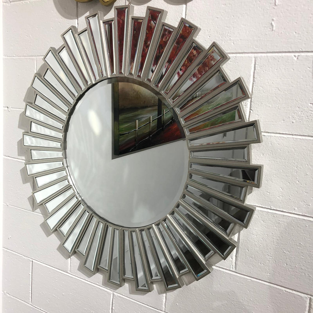 Bella Designer Round Silver Wall Mirror (88cm)