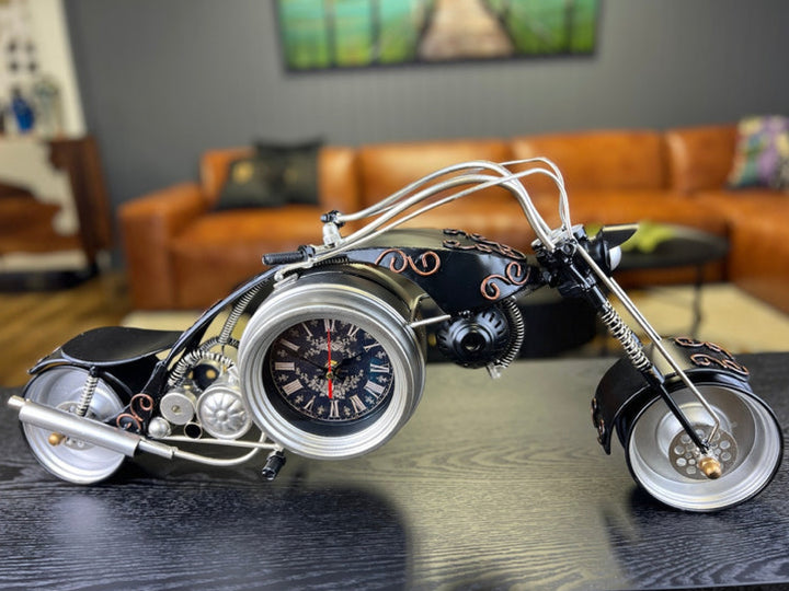 Vintage Metal Glass Black Motorbike Clock (65cm)