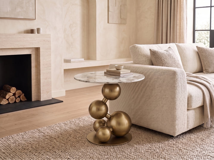 Bruno Sintered Stone Top Side Table with Gold Steel Base