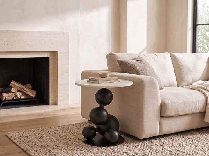 Bruno Sintered Stone Top Side Table with Gold Steel Base