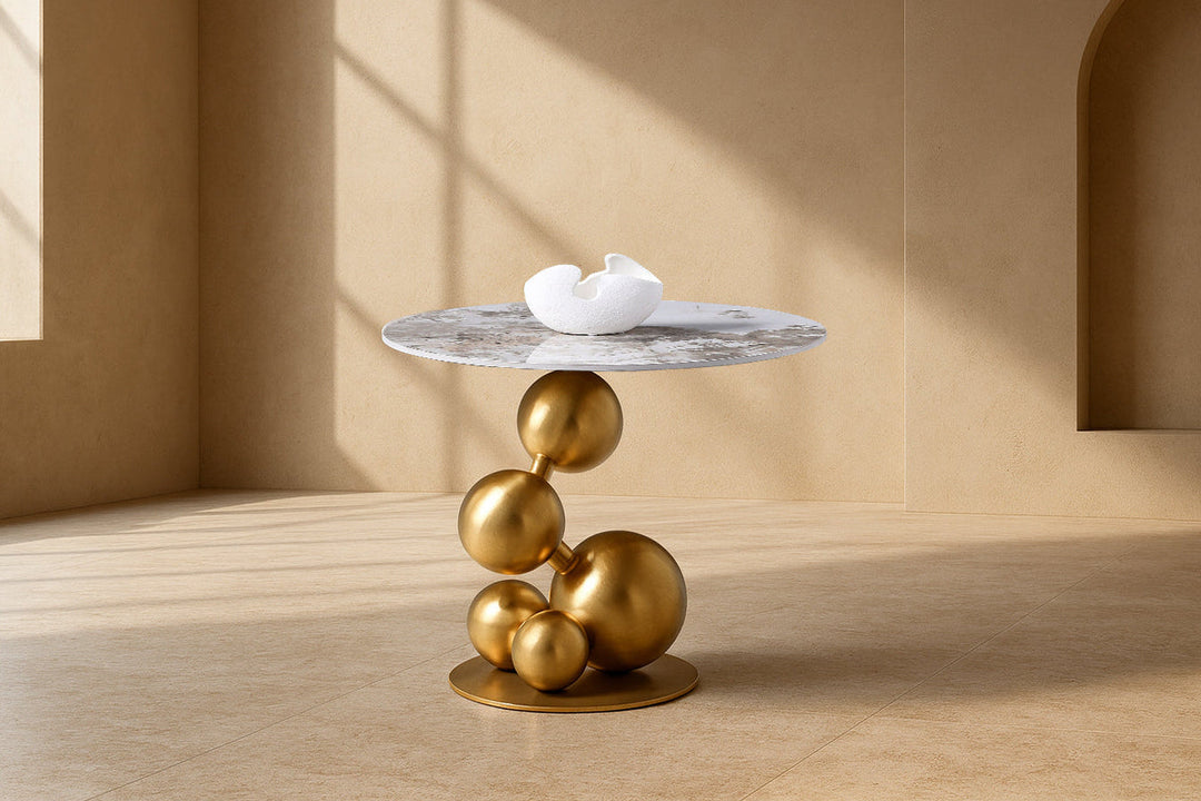 Bruno Sintered Stone Top Side Table with Gold Steel Base