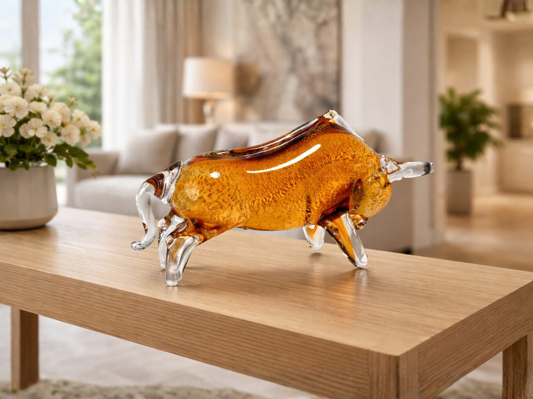 Bull Murano Style Glass Sculpture In Gold