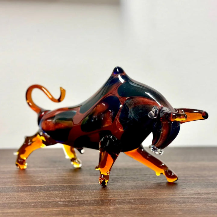 Bull Murano Style Glass Sculpture In Blue