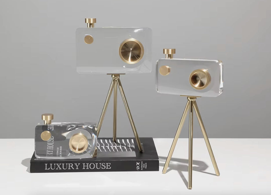 Crystal Gold Camera Decor Set – Modern Crystal Table Decor