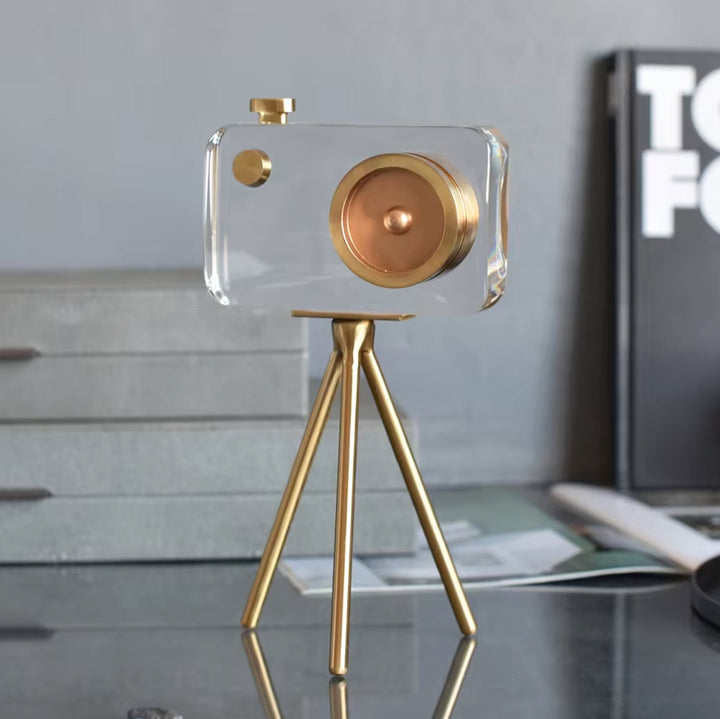 Crystal Gold Camera Decor Set – Modern Crystal Table Decor
