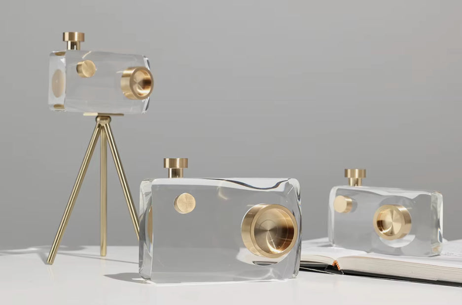 Crystal Gold Camera Decor Set – Modern Crystal Table Decor