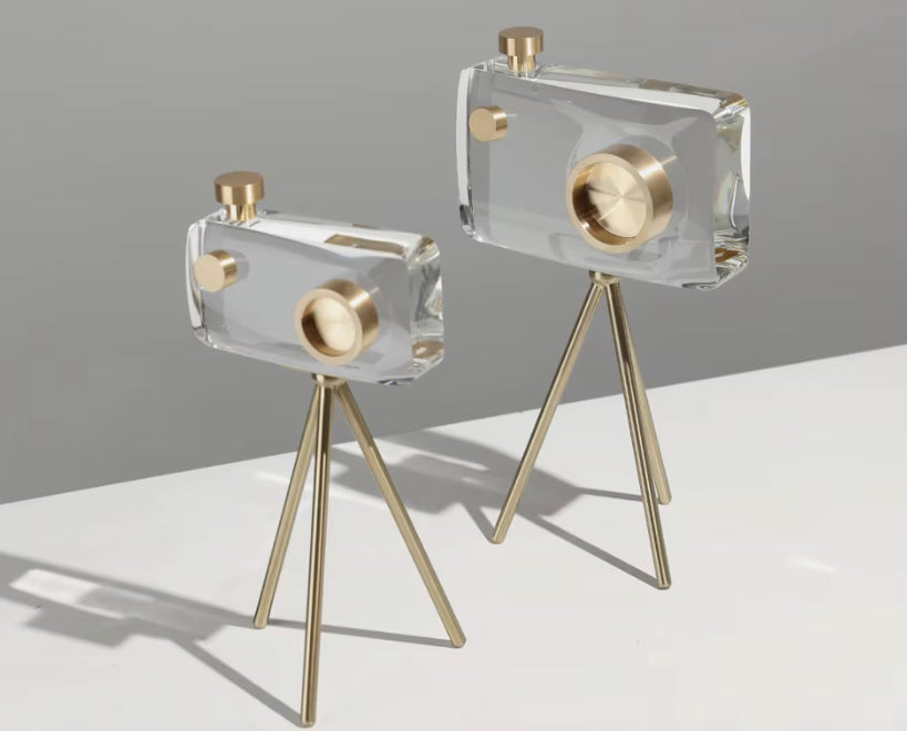 Crystal Gold Camera Decor Set – Modern Crystal Table Decor
