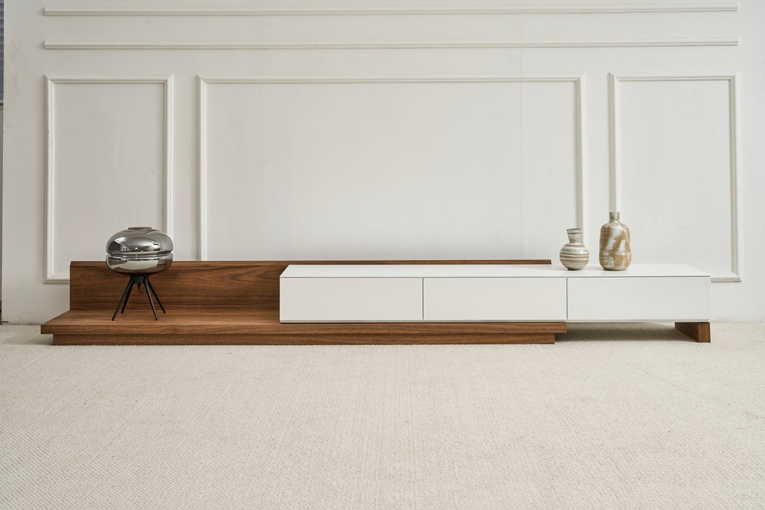 Casper Extendable TV Unit (White & Walnut)