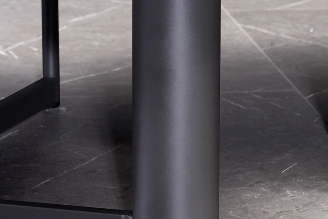 Close-up of a black metal frame structure.