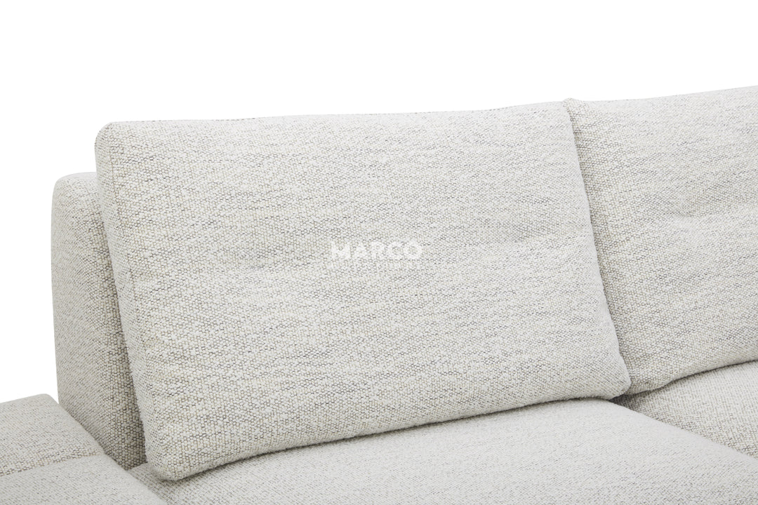 Gray sofa with 'MARCO' branding on a white background
