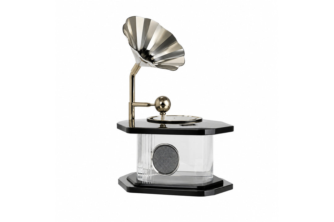 Caruso Gramophone Ornament - Vintage Crystal and Gold Decor Piece