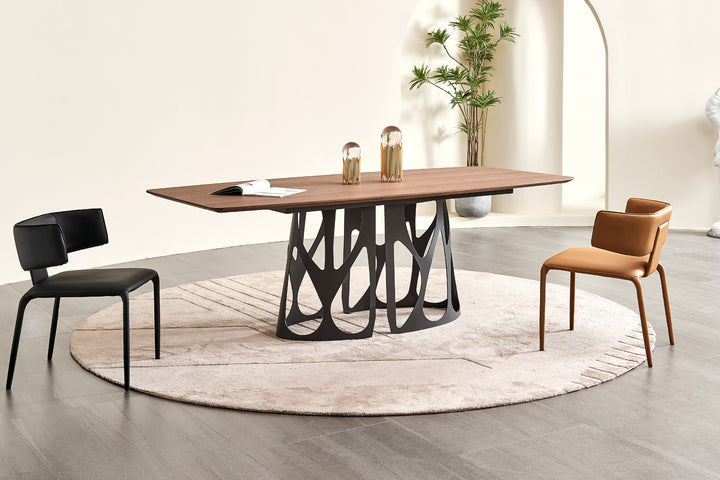 Casper Walnut Dining Table with Black Carbon Steel Base
