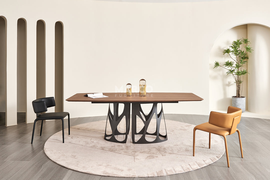 Casper Walnut Dining Table with Black Carbon Steel Base