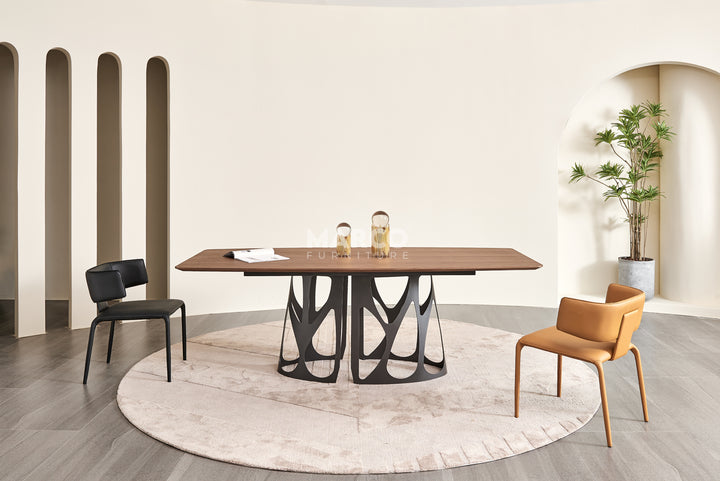 Casper Walnut Dining Table with Black Carbon Steel Base