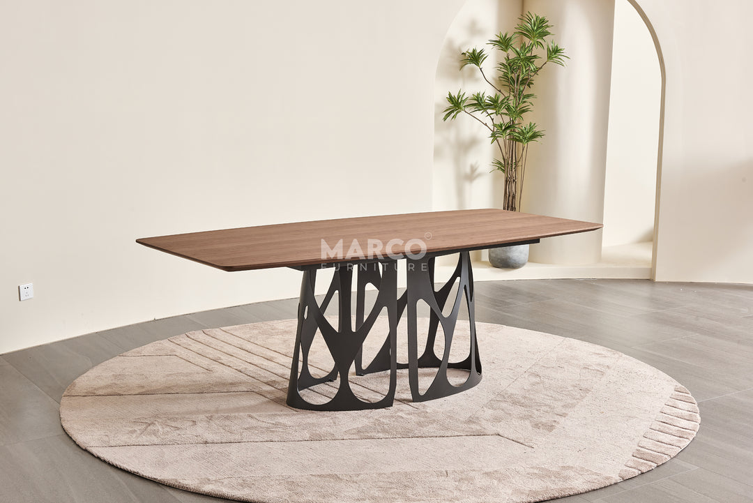 Casper Walnut Dining Table with Black Carbon Steel Base