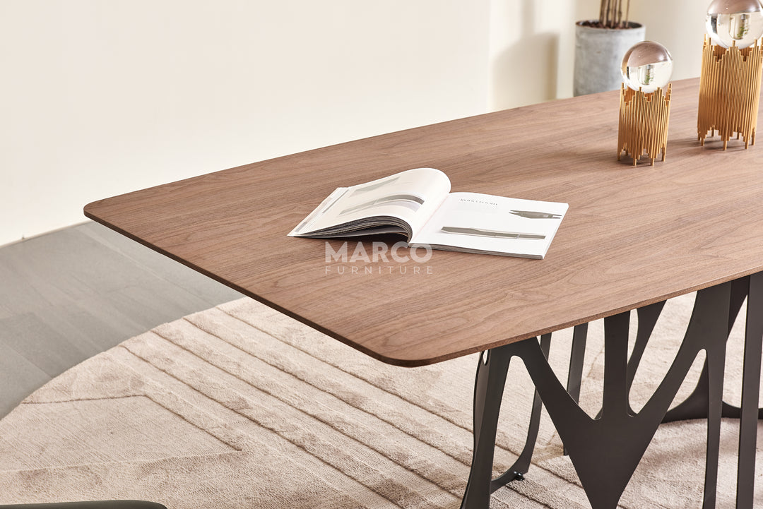 Casper Walnut Dining Table with Black Carbon Steel Base