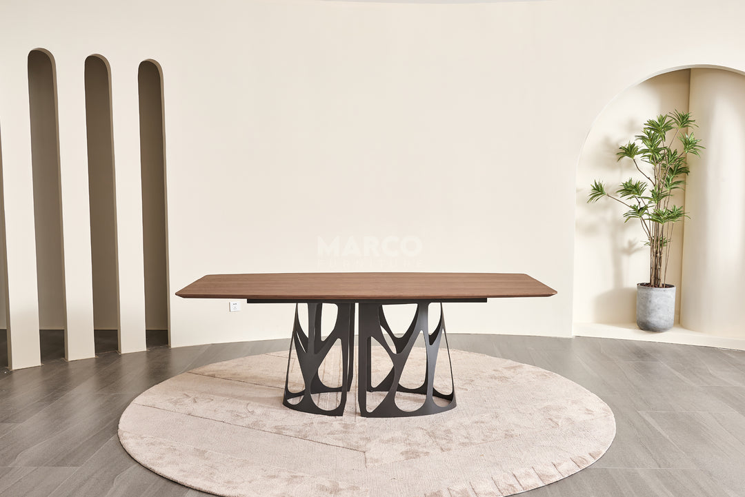Casper Walnut Dining Table with Black Carbon Steel Base
