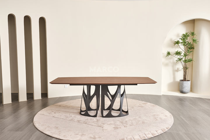 Casper Walnut Dining Table with Black Carbon Steel Base