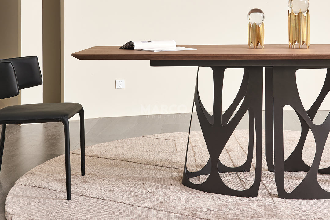 Casper Walnut Dining Table with Black Carbon Steel Base