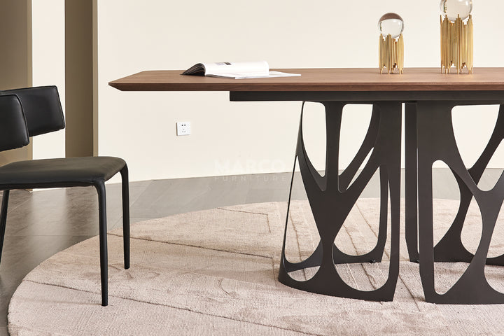 Casper Walnut Dining Table with Black Carbon Steel Base