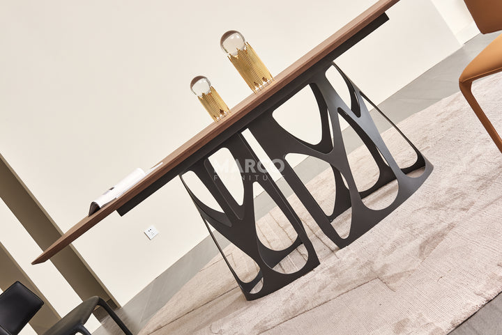 Casper Walnut Dining Table with Black Carbon Steel Base