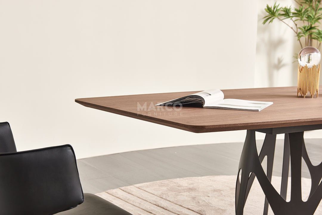 Casper Walnut Dining Table with Black Carbon Steel Base