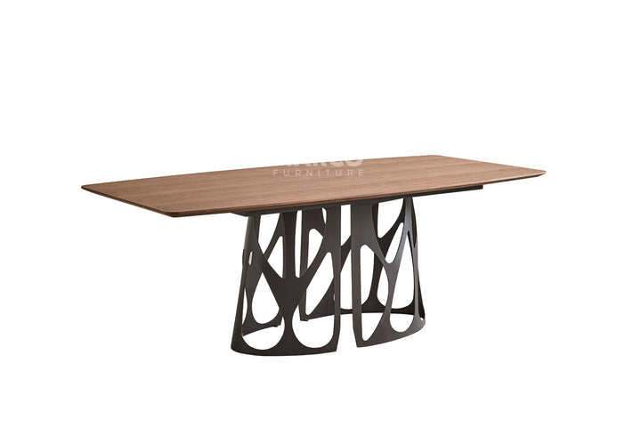 Casper Walnut Dining Table with Black Carbon Steel Base