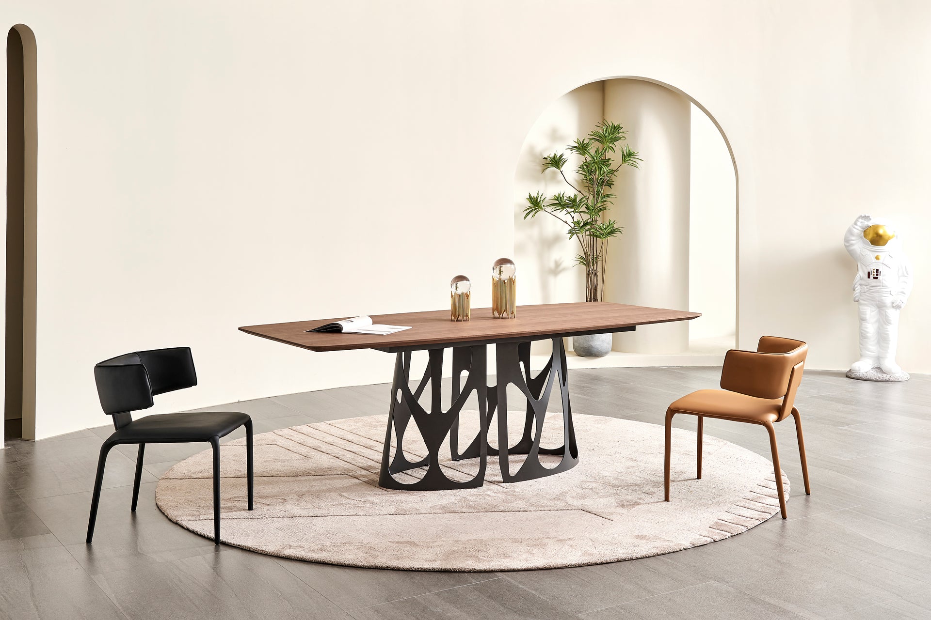 Casper Walnut Dining Table with Black Carbon Steel Base