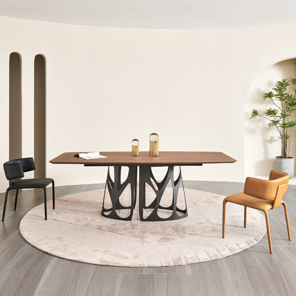 Casper Walnut Dining Table with Black Carbon Steel Base