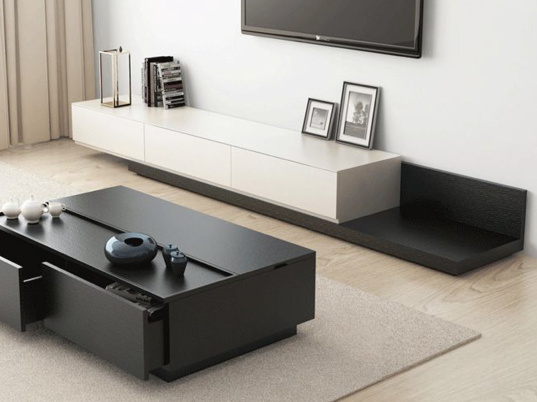 Modern living room with black and white furniture