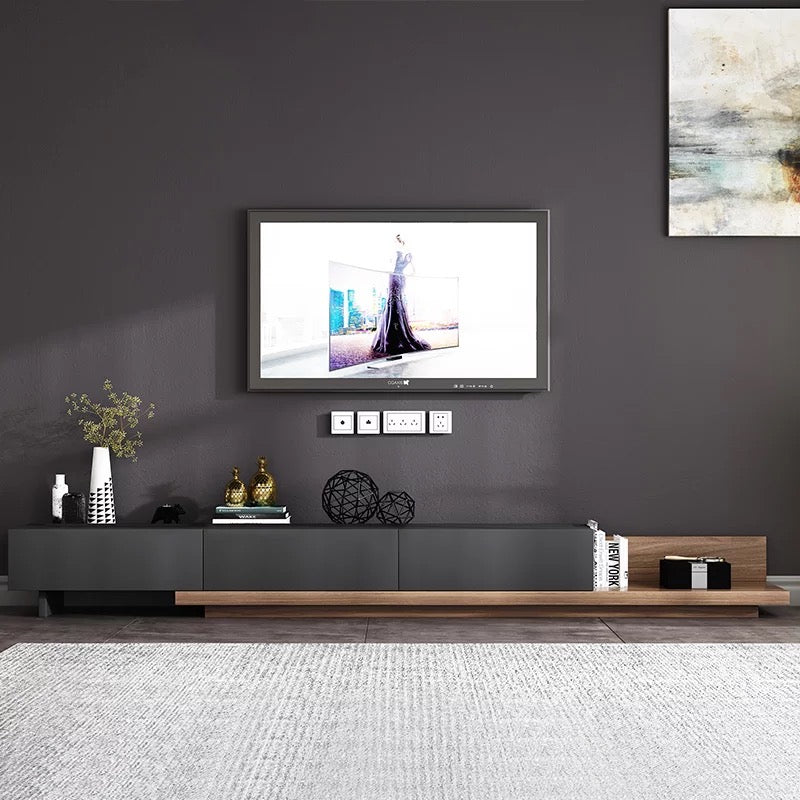 Casper Extendable Modern TV Stand with Three Solid Wood Drawers