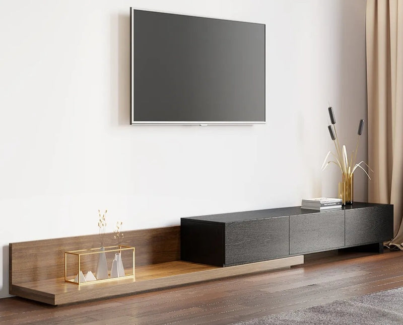 Casper Extendable Modern TV Stand with Three Solid Wood Drawers