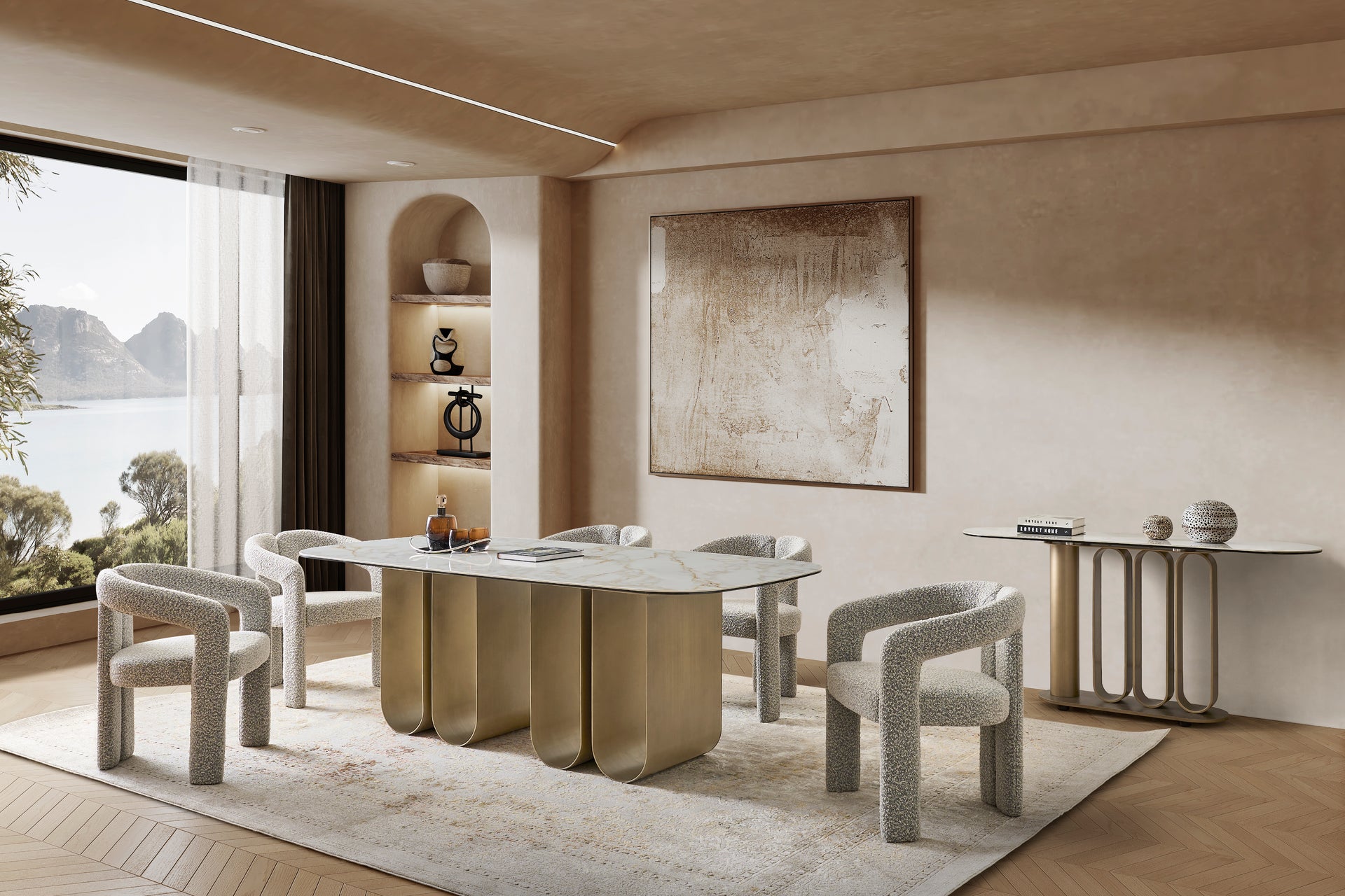 Catalina Carrara White Sintered Stone Top Dining Table