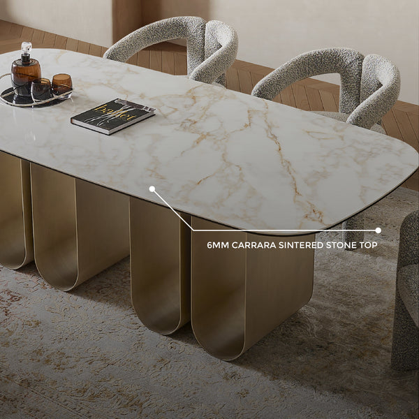 Catalina Carrara White Sintered Stone Top Dining Table