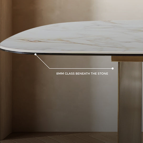 Catalina Carrara White Sintered Stone Top Dining Table