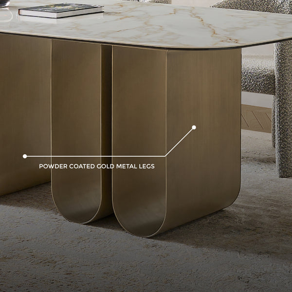 Catalina Carrara White Sintered Stone Top Dining Table