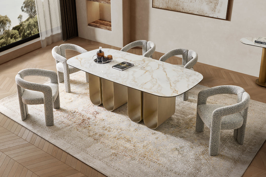 Catalina Carrara White Sintered Stone Top Dining Table