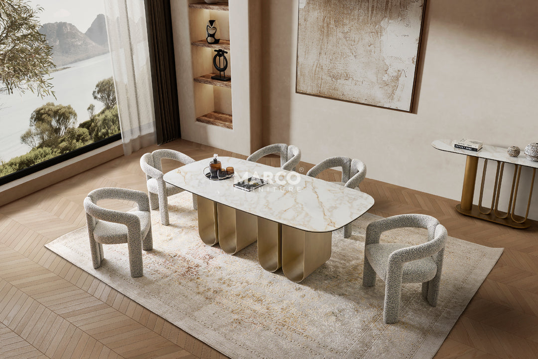 Catalina Carrara White Sintered Stone Top Dining Table