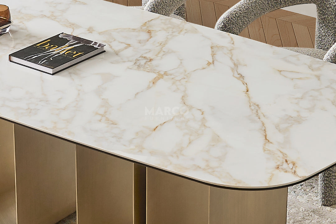 Catalina Carrara White Sintered Stone Top Dining Table