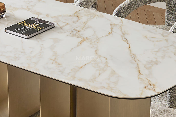 Catalina Carrara White Sintered Stone Top Dining Table