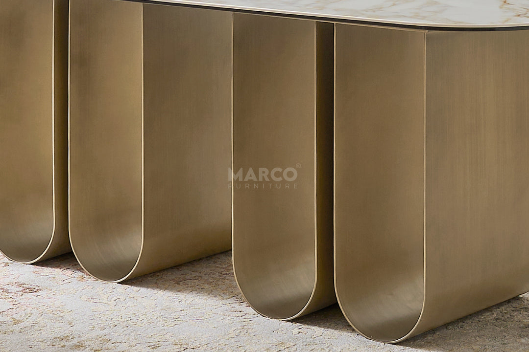 Catalina Carrara White Sintered Stone Top Dining Table