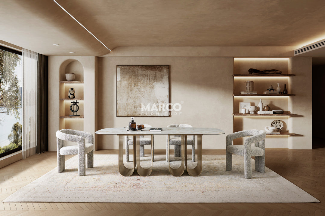 Catalina Carrara White Sintered Stone Top Dining Table