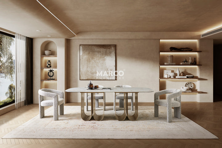 Catalina Carrara White Sintered Stone Top Dining Table