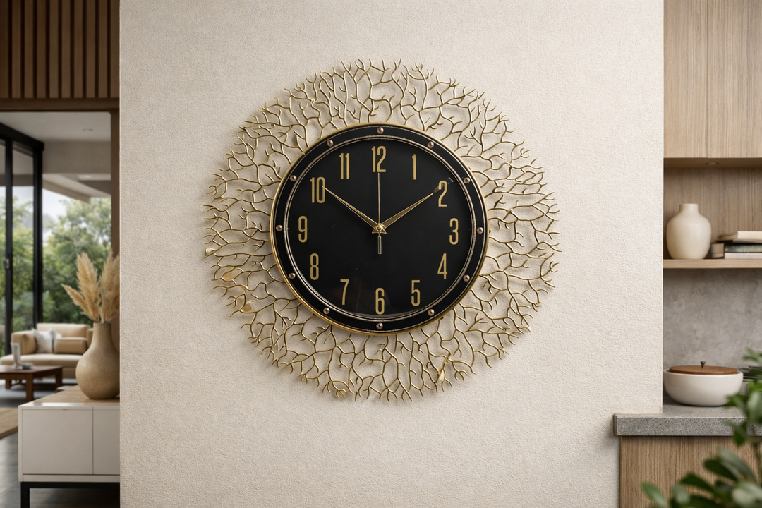 Celeste Gold Sunburst Wall Clock – Black Dial (50cm)