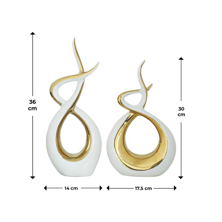 Ceramic Flame Sculpture White & Gold-06