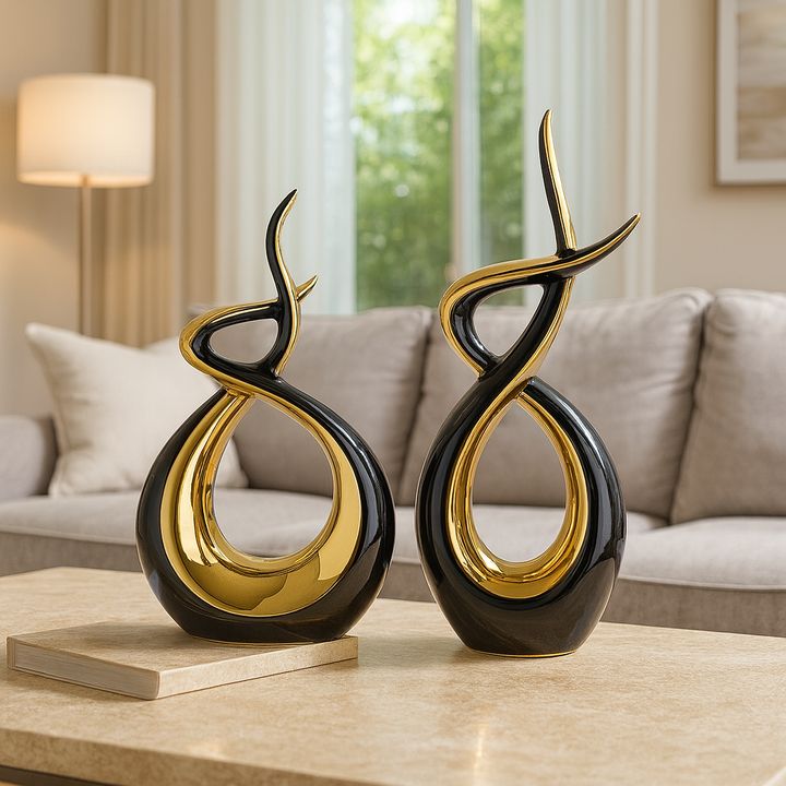 Ceramic Flame Sculpture Black & Gold